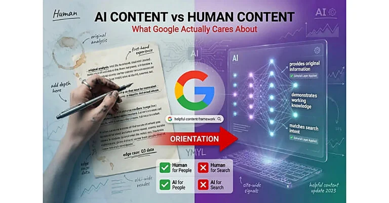 Image shows about ai content vs human content - what google actually rank
