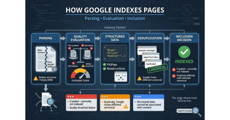 How Google Indexes Pages: Parsing, Evaluation, and Inclusion