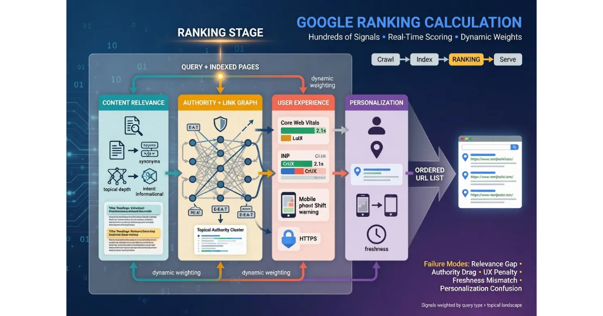 Image showing how google search result calculated - real time
