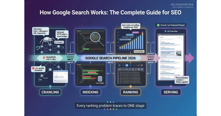 Image showing how googl search works - crawling-indexing-ranking and serving